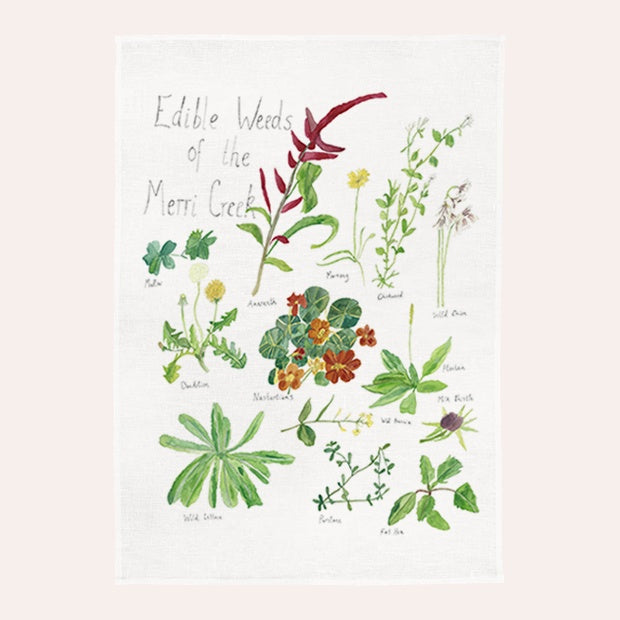 Claire Mosley - Linen Tea Towel - Edible Weeds of Merri