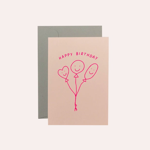 Me &amp; Amber - Smiley Balloons - Neon Pink on Blush