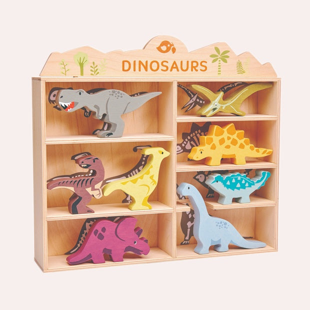 Dinosaur Display Shelf with Wooden Dinosaur Toys