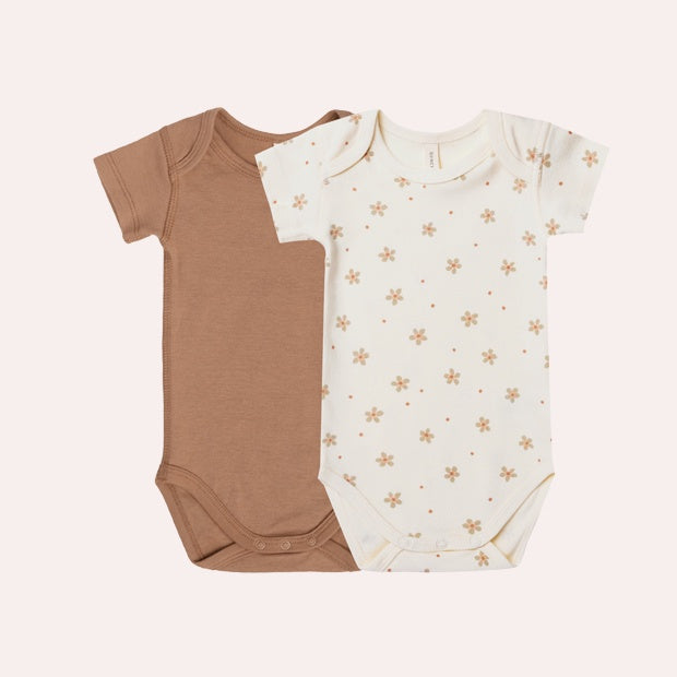 Short Sleeve Bodysuit 2 Pack - Clay/Dotty Floral