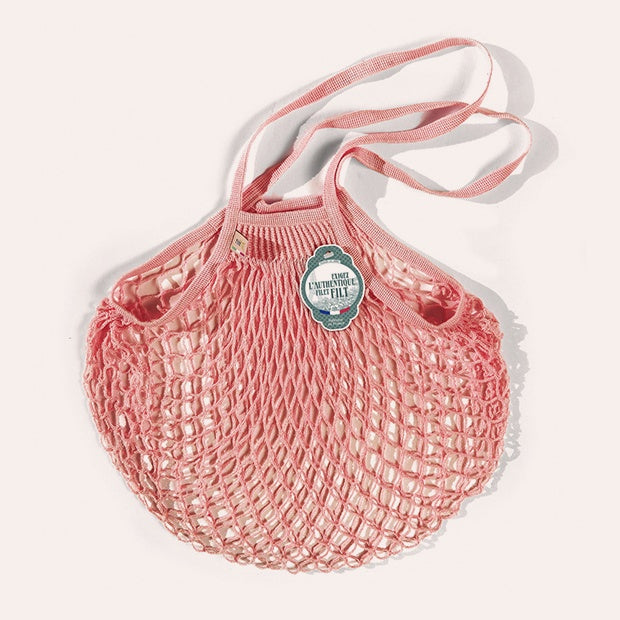 Small Net Shopping Bag - Long Handle - Baby Pink