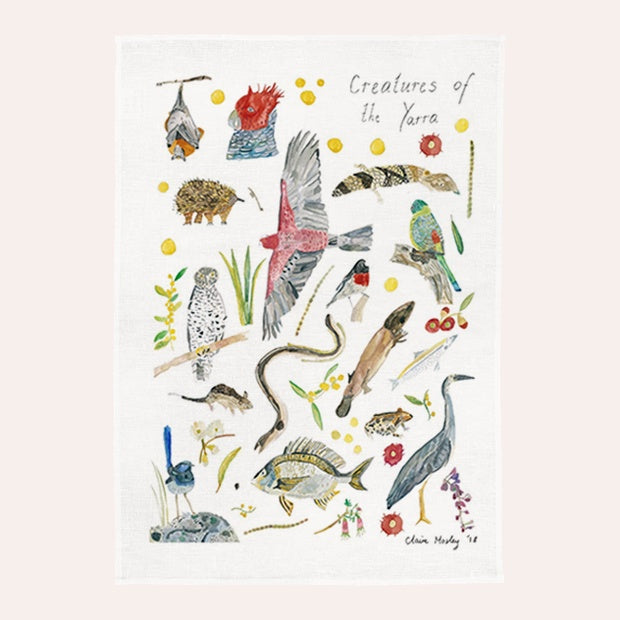 Claire Mosley - Linen Tea Towel - Yarra Creatures