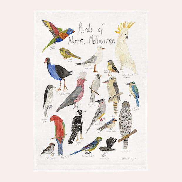 Claire Mosley - Linen Tea Towel - Birds of Narrm