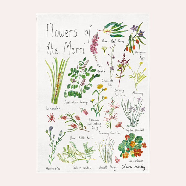 Claire Mosley - Linen Tea Towel - Flowers of Merri Creek