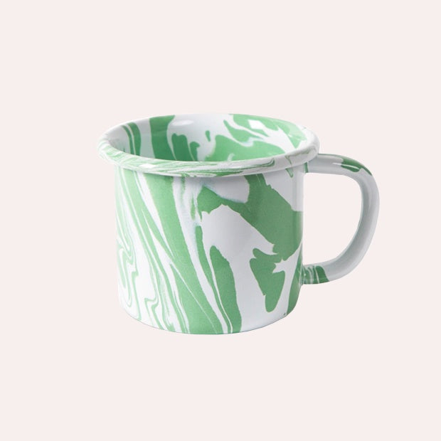 Green Marble Enamel Mugs - Set of Two