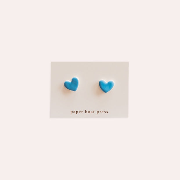 Heart Stud Earrings - Light Blue
