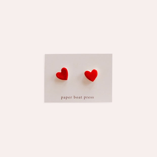 Heart Stud Earrings - Red
