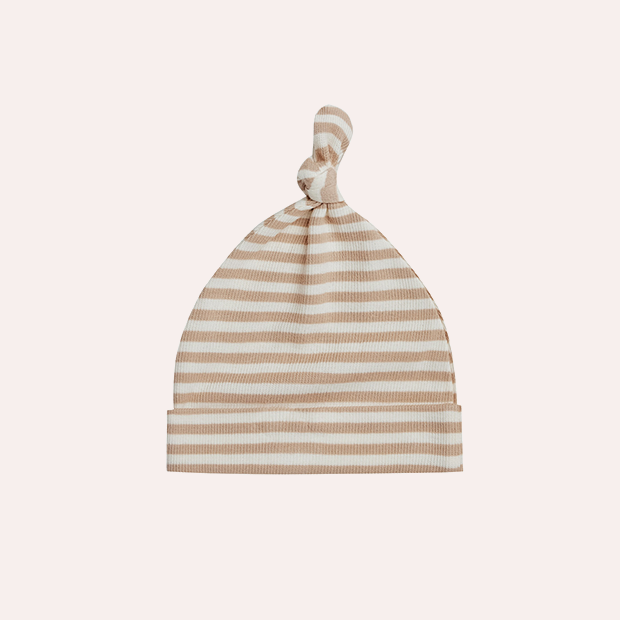 Knotted Baby Hat - Latte Stripe
