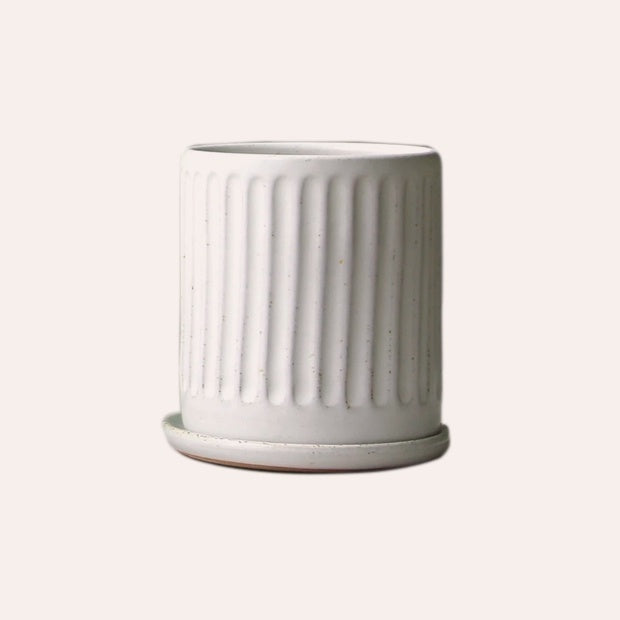 Planter w/plate - Small - Fluted White