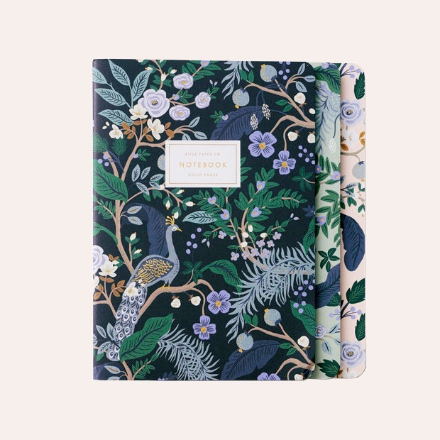 Rifle Paper Co - Pack of 3 Stitched Notebooks - Ruled - Large - Peacock