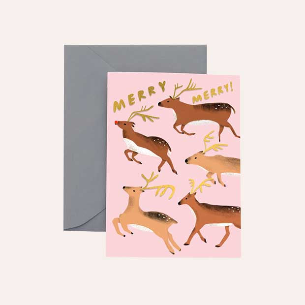Carolyn Suzuki - Single Greeting Card - Reindeer Games