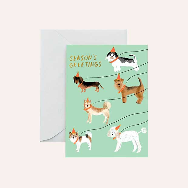 Carolyn Suzuki - Single Greeting Card - Season&#39;s Greetings Dogs