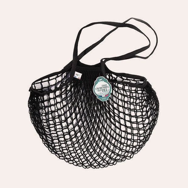Small Net Shopping Bag - Long Handle - Black